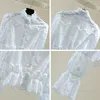 Women's Blouses White Lace Shirt Lady Embroidery Hollow Bell Sleeve Shirts For Women 2024 Early Spring High Waist Short Stand-up Collar