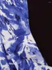 Платья больших размеров AOMEI Женское платье Синяя баска Midi Tie Dye с короткими рукавами-фонариками Элегантные офисные 4XL Вечерние коктейльные платья