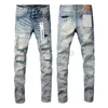 Designer män lila jeans staplade byxor ksubi riva high street märke lapp hål denim rak style gata slit