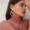 Dangle Earrings女性のビッグハートピンクピアスファッションラインストーンデザイナージュエリー2024アクセサリー大規模なトレンドイヤリング