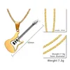 Colares de pingente de guitarra masculina música colar de aço inoxidável com corrente (pingente preto) cassete picareta