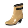 Primavera/outono sapatos de salto alto tornozelo moda feminina botas de chuva à prova dwaterproof água altas botas de chuva deslizamento de vidro com botas de água 240102