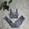 Mesh Sporty Two Piece Set Running Yoga Outfits Women Sexig Vest Top and Leggings Set gratis fartyg