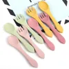 4st Baby Feeding Spoon and Fork Set Silicone TEALS SET TODDLER Lär dig att äta träning Mjukt gaffel från trähandtag/kisel 240102