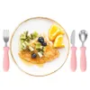 Gratis anpassad babynamn Design Born Feeding Rostfritt stål Cotlecty Kids Training Fork Spoon Knife Childres Table Seary 240102