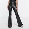 Pantalon femme Slim noir mat cuir Flare taille haute décontractée PU Faux jambe large coupe botte pantalon moulant vêtements