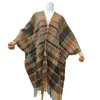 Lenços outono inverno quente lã xale mulheres engrossar listrado tassel manto cardigan pelúcia envolve cachecol