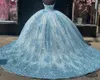 Paillettes blu vestidos de anos quinceanera abiti per il debutto scintillanti in pizzo dolce da ballo