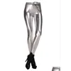 Women'S Leggings Fashion Women Shiny Metallic Color Elastic Waist Skinny Sexy Pencil Pants Trousers Casual Sier M Drop Delivery Appa Dhfcs