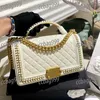 Trend Women Mini Tote Torka Tkanin Tkanina Klasyczna klapka torba na ramię skórzana kołdana diamentowa kratowa moneta torebka torebka Fanny Pakiet Złoty sprzęt Cross Cross Pochette Sacoche 25 cm