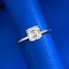 Solitaire Asscher Cut Moissanite Diamond Pierścień 100% Real 925 Srebrny Party Wedding Pierścienie dla kobiet Obiecaj biżuterię