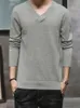 Men's Sweaters Knit Sweater Male Thick Plain Pullovers Clothing Blue V Neck Solid Color Cotton Elegant Large Big Size Knitwears In X