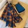 Scarves Check Vintage Scarf Versatile Oil Painting Style Women Literary WarmandComfortable Thick Shawl Dual-purpose 2024