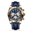 46mm Mannelijke Horloge Quartz Chronograaf Mannen horloge Goud Zwart Blauw Lederen Roestvrij Stalen Band Saffier Kristal Waterproof163L