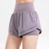 Nouveaux Shorts pour femmes, bandes réfléchissantes de sport de Fitness lululemenly femmes alo yoga lululy citron Anti-éblouissement et faux deux pièces haute