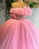 Pink Quinceanera Dress Ball Gown With Bow Off The Shoulder Flowers Butterfly Appliques Beading Corset Pageant Sweet 15 Party 01