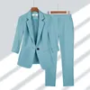 2023 Giacca estiva sottile Blazer Casual Pantaloni larghi a due pezzi Set da donna elegante Abiti da ufficio Abbigliamento da lavoro 240102