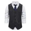 Gilets pour hommes Gilet de couleur unie Hommes Slim Fit Simple Boutonnage Col V Business avec chaîne Décor Anti-rides Poches plaquées A