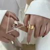 Clusterringe SRCOI Vintage Geometrische Faltung Herzförmiges Paar Für Frauen Jubiläumsgeschenk Metall Origami Liebe Offener Ring Handschmuck