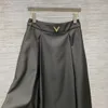 High End Khaki/Black Women Skirts Designer Silk Wool Long A Line Skirts Womens 10302