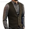 Jackor män passar Vest Black Grey Wool Tweed Waistcoat Jacket Slim Fit Like Beckham Business Groomman Clothing Man For Wedding Vests