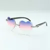 Direktverkauf: neue herzförmige Sonnenbrille mit geschliffenen Gläsern und Diamanten 8300687, Bügel aus natürlichem schwarzem Büffelhorn, Größe 58–18–140 mm