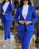 Conjuntos de calça formal da mulher azul em negócios casuais duplo breasted blazers jaqueta calças elegantes senhoras 2 peça conjunto 240102