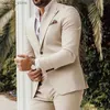 Herrenanzüge Blazer Beige Bräutigam Smoking für Hochzeit Slim Fit Business Herrenanzüge Neuestes Design 2 Stück Blazer mit Hosen Männliche Mode 2023 Q230103