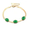 Necklace Earrings Set Stainless Steel Emerald Green Center Stone Earring Bracelet Women's Colorless Jewelry