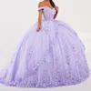 Vestido quinceanera lavanda flor 3d doce 16 vestido de festa de aniversário querida aplique tule princesa concurso vestidos de 15 anos