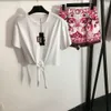 Damskie garnitury Blazery wiosna/lato set list drukowana koronkowa talia krótka otwarta koszulka pępka+szorty