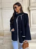 2023 Autumn Fashion Woman Crochet Scarf Coat Chic Long Sleeve Solid Loose Jacket Streetwear Solid Plush Thick Warm Jackets 240102