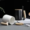 Кружки 500 мл, винтажная керамическая кофейная кружка с деревянной ручкой и крышкой, фарфоровая чашка для чая, молока, посуда для напитков, подарок для пары, офиса