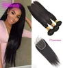 Brazilian 100 Unprocessed Human Hair 3 Bundles With 5X5 Lace Closure Silky Straight Virgin Hair Baby Hairs 1028inch Bundle4316119