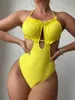Kadın mayo tek parça kadın katı yuvarlak boyun asılı dantel fırfır bikini örtbas mini etek seksi açık arka kayış plaj kıyafetleri