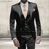 Trajes para hombres Blazers Trajes negros brillantes de lujo para hombres Slim Fit Fiesta de graduación Padrinos de boda Traje de novio Esmoquin 3 piezas Moda Blazer dorado Chaleco Pantalones Conjunto Q230103