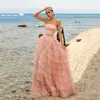 Hot Pink A-Line Prom Dress V-ringning Tulle Ruffle Evening Party Dress High Low Floor Length Saudiarabien klänningar plus storlek