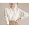 Bluzki Blusas Mujer de Moda Kobiety Koszule długie rękaw Solidny biały szyfonowy ubrania bluzki biurowej i 240102