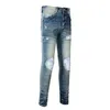 Mann lila gerissener Biker Slim Straight Skinny Pants Designer Stack Fashion Jeans Trendmarke Vintage Pant Mens Us uns
