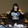 Hoodies femininos crânio impresso y2k zíper retro feminino unisex hip hop hoodies moletom solto oversized harajuk high street streetwear