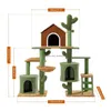 Cat Furniture Scratchers 3 in 1 Mordern Tree Moying S Tower مع خدش Post Post Cactus House Condo Nest Pet 230106 Drop Dhppy