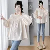 7156 Осенние корейские модные лоскутные блузки для беременных, свободные туники больших размеров, одежда для беременных, милые топы для беременных 240102