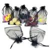 Gift Wrap 100PCS Black Organza Bags 9X12cm Mesh Wedding Favour With Drawstring For Jewelry Makeup Candy Baby Shower