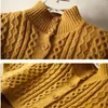 Kobiety swetry kobiety Autumn Vintage Sweater Knitted Slim Turtleeck Solid Korean Single Berged Cardak