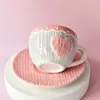 250ml cerâmica xícara de chá e pires conjunto kawaii bowknot prato de café rosa lã tricô caneca microondas seguro 240102