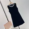 Designer Casual 2024 New Style Handmade Beaded Round Neck Sleeveless High Waist Slim Fit A-line Short Dress