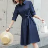 Klänning våren hösten solid elegant mode chic klänning kvinnor halva ärm estetik casual vestidos de fiesta marinblå koreansk mantel femme