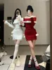 Christmas d'hiver Bodyconn Knitted Mini robe femme décontractée manches longues doux élégant même robe de fête coréenne fourrure 240103