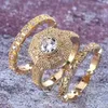 Pierścienie klastra romantyczne geometryczne zestawy pierścieni 3PC dla kobiet o różnych kształtach cyrkonu Ustawienia kamienia luksusowe luksusowe zaręczyny