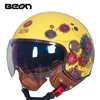 Motorcycle Helmets BEON B120 Personalized Fashion Black Flowers Cascos Capacete 3/4 Open Face Vintage Scooter Jet